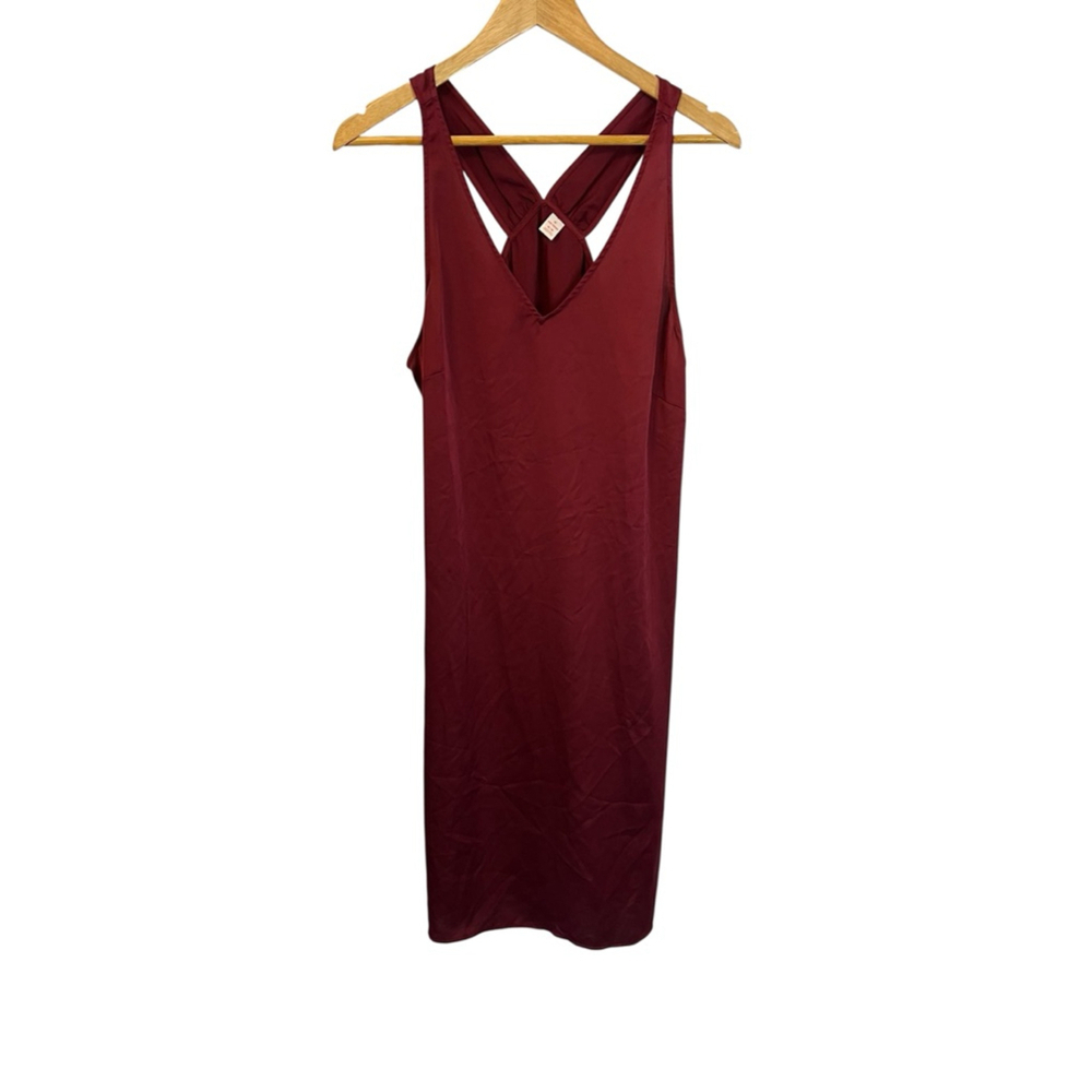 JOE FRESH Burgundy Long Side Slit Tank Sleep Slip Dress M - Picture 2 of 11